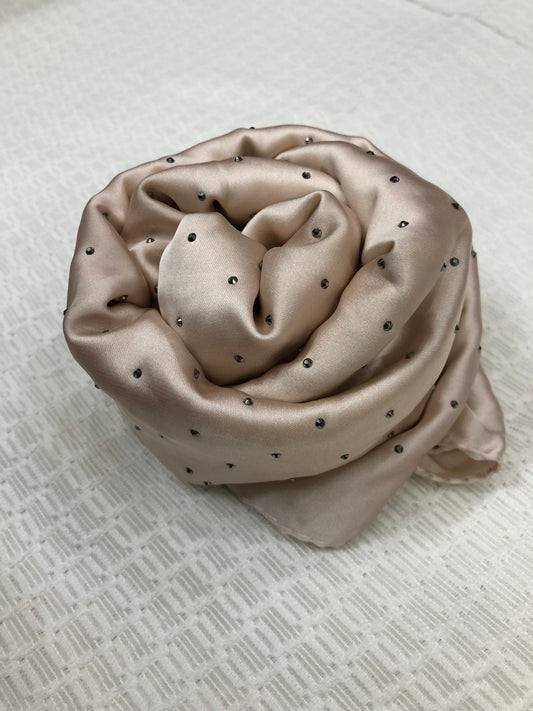 Studded Silk Hijab - Cream (Black Stud)