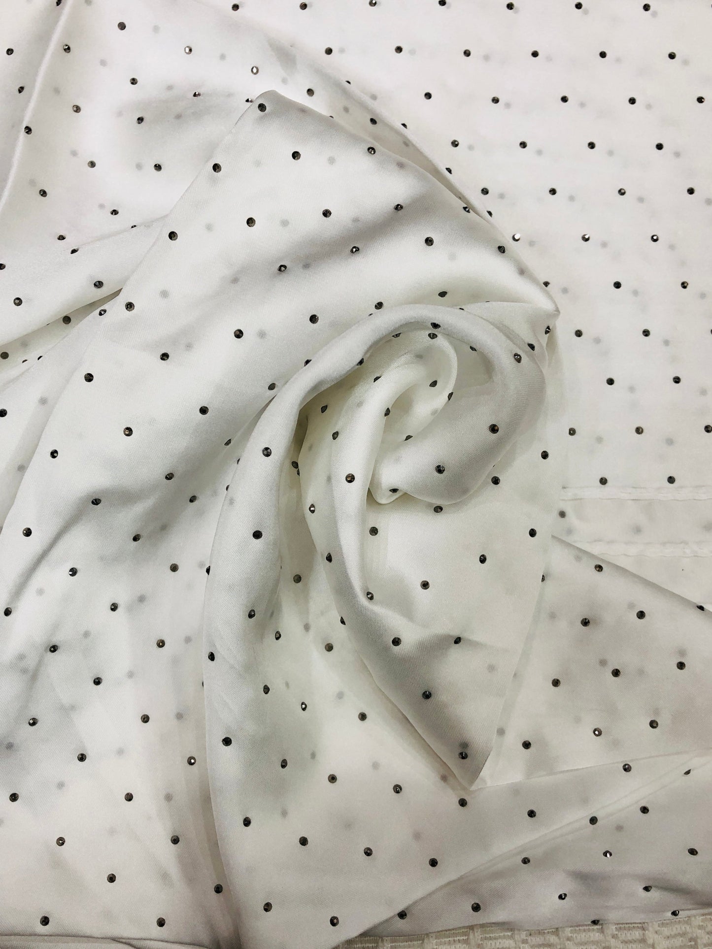 Studded Silk Hijab - Snow White (Black Stud)