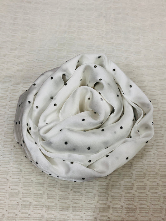 Studded Silk Hijab - Snow White (Black Stud)
