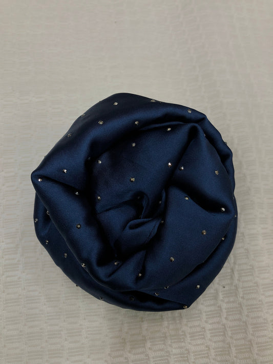 Studded Silk Hijab - Navy Blue (Black Stud)