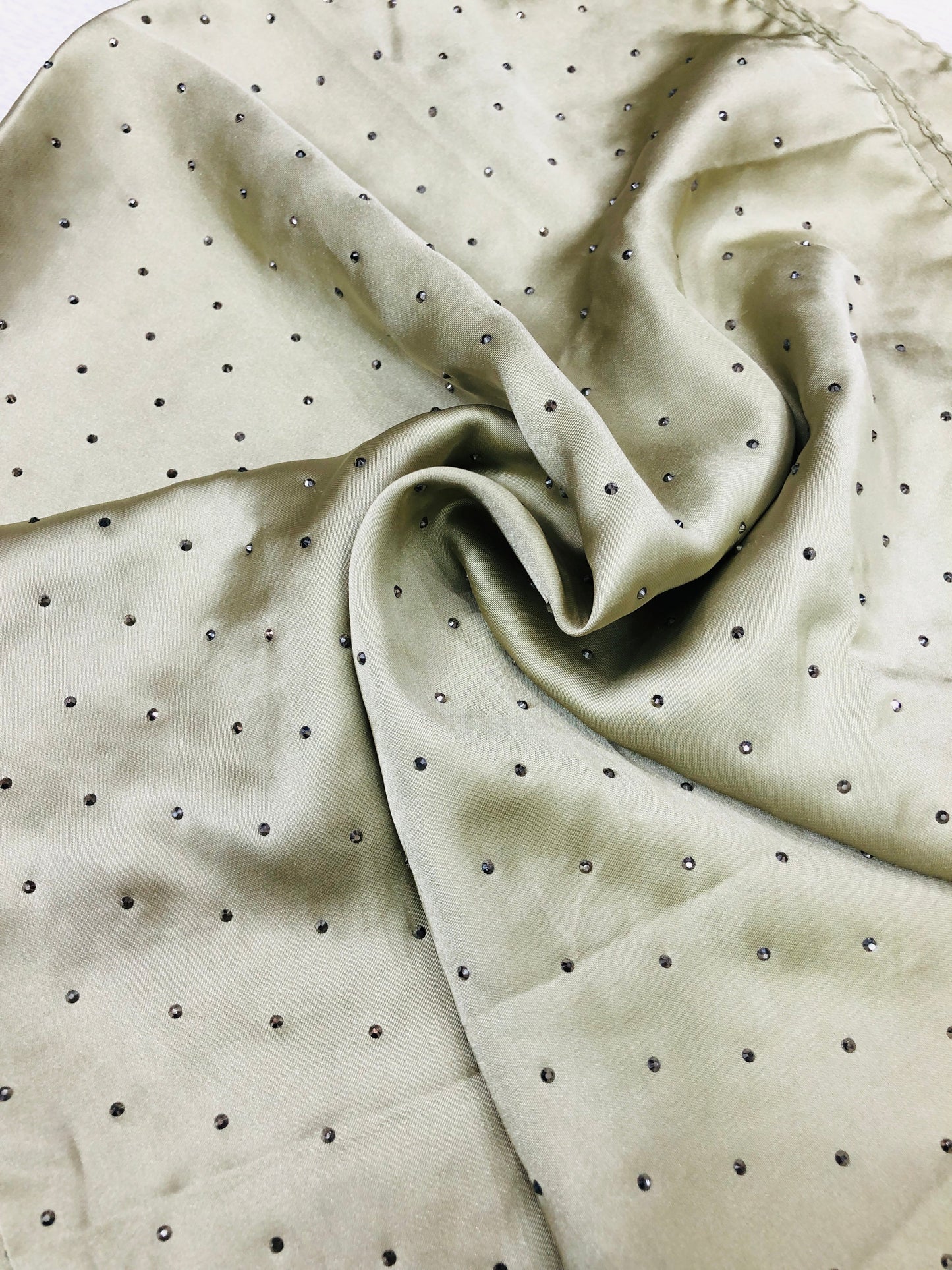 Studded Silk Hijab - Pistachio (Black Stud)