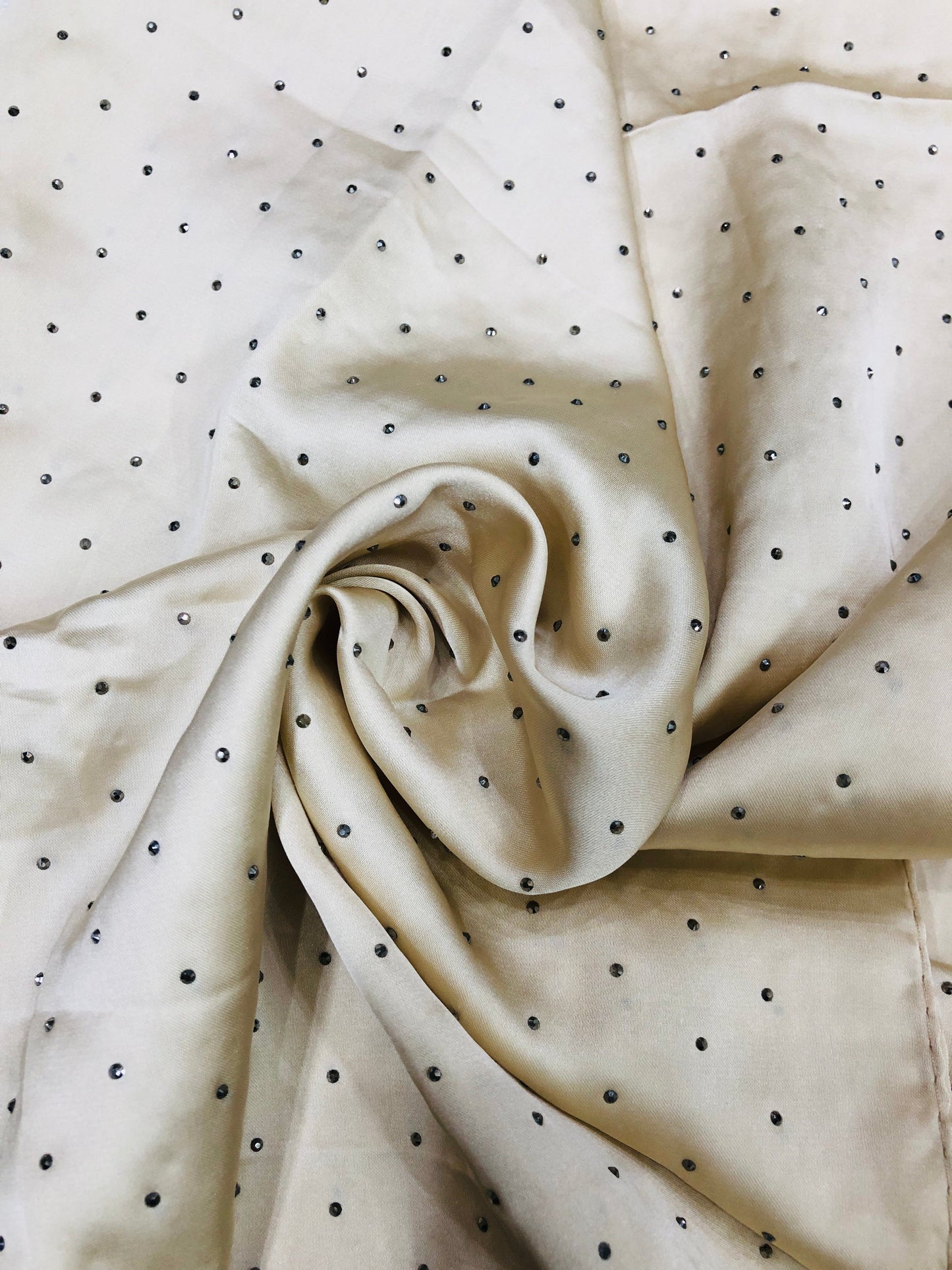 Studded Silk Hijab - beige (Black Stud)