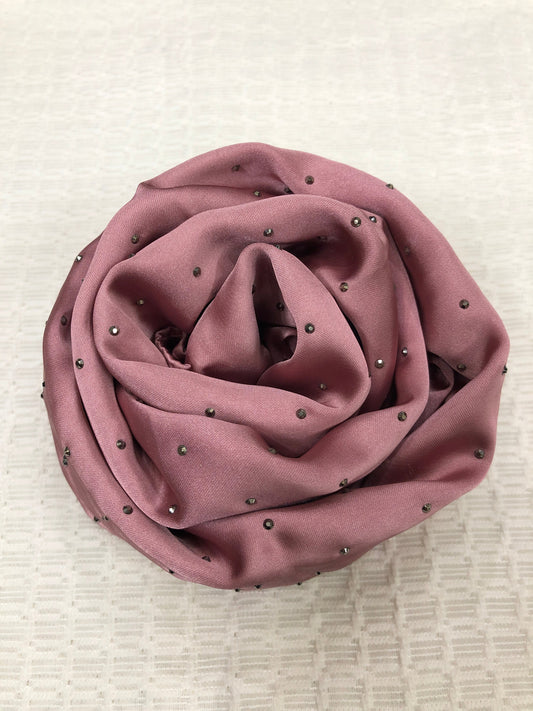 Studded Silk Hijab - Tea pink (Black Stud)
